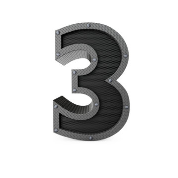 Number 3 industrial metal type. 3D Rendering