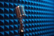 Studio Retro Condenser Microphone On Acoustic Foam Panel