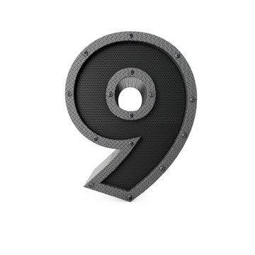 Number 9 industrial metal type. 3D Rendering