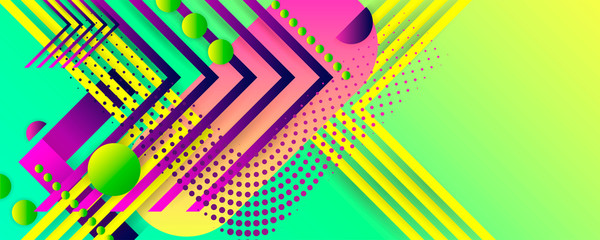 Aufkleber - Bright juicy colors background with geometric elements, lines and dots for text, universal design, banner concept
