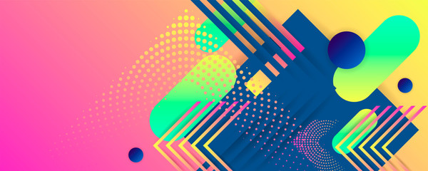 Aufkleber - Bright juicy colors background with geometric elements, lines and dots for text, universal design, banner concept
