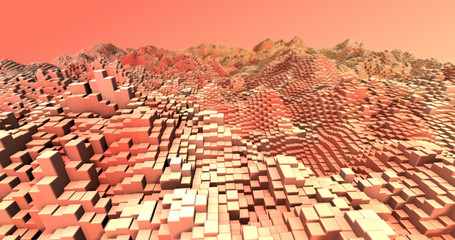Wall Mural - Abstract grid shape landscape background. 3D rendering