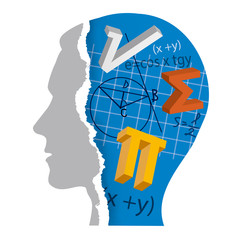 Student of Mathematics, education concept.
Torn paper stylized male head with mathematics symbols and notes. Vector available.