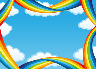 Wall Mural - Rainbow frame with clouds on a blue background.