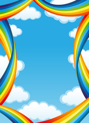 Wall Mural - Rainbow frame with clouds on a blue background.