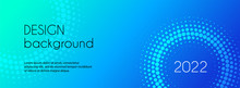 Vector Long Banner Template. Abstract Blue Gradient Background With Halftone Circles