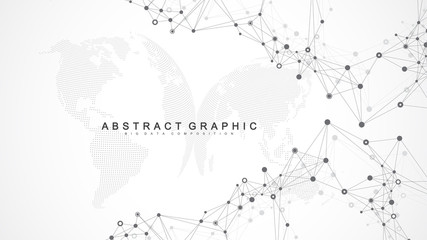 Aufkleber - Geometric abstract background with connected line and dots. Network and connection background for your presentation. Graphic polygonal background. Scientific vector illustration.