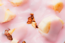 Muesli In Strawberry Yogurt Close Up Background