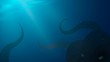 © lidiia - Underwater landscape, dark deep sea with octopus or monster