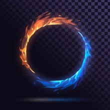 Ring With Blue And Red Fire, Burning Round Frame On A Transparent Background