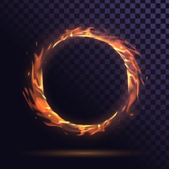 Wall Mural - Ring of fire burning, round frame on a transparent background