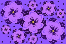 Pansy Vector Flowers. Decoration Blur Plants. Purple Summer Composition. Pastel Botanical Print. Spring Garden Collection. Textile Elements, Ornament Art, Texture, Invitation. Vector Illustration.