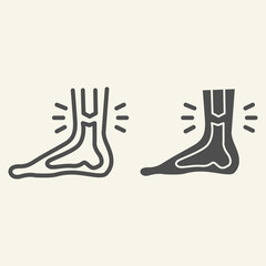Poster - Leg ankle pain line and solid icon. Foot joint bones injury outline style pictogram on white background. Injury leg for mobile concept and web design. Vector graphics.