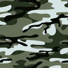 Wall Mural - Military camouflage seamless pattern. Khaki texture. Trendy background. Abstract color vector illustration. For design wallpaper, wrapping paper, fabric.