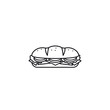 Hoagie or sub with tomato, lettuce, ham, cheese isolated vector line icon