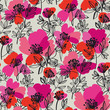 Abstract bright modern peony flowers pattern