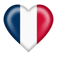 Fototapete - France flag heart button isolated on white with clipping path