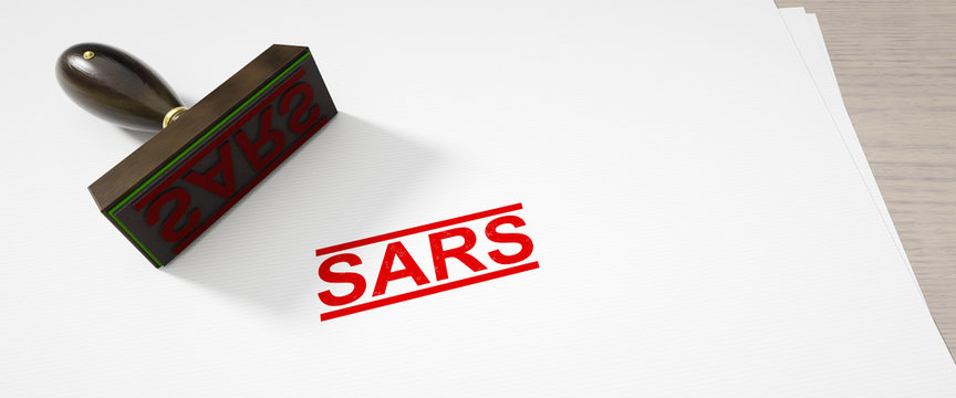paper background with a stamp and the word SARS