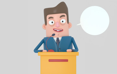 Politician man talking. Isolated. 3d illustration.