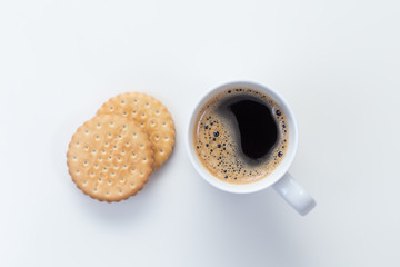 Cup of coffee and cookies Flat Lay