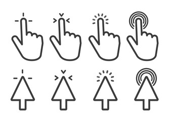 Poster - pointer click icon set. clicking cursor, pointing hand clicks and waiting loading icons. vector