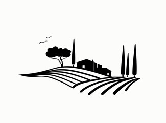 Sticker - vineyard vector illustration rural landscape