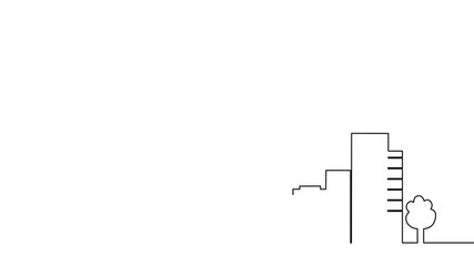 Poster - Continuous line drawing city building. One line single cityscape. 4K video animation with alpha channel.