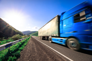 blue truck in road