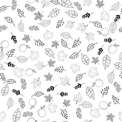 Wall Mural - Seamless leaf pattern on white background, made by hand.Vector illustration of an autumn background of leaves.