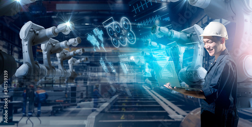 Genius Asian engineer smart factory machine IOT internet of thing digital techno Poster Mural XXL
