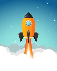 Wall Mural - Rocket launch illustration. Product business launch concept design ship vector technology background
