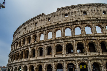 Artistic ruins of Roman Colosseum or coloseum an ancient gladiator Amphitheatre in Rome Italy