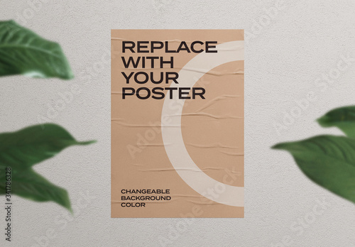 Download Glued Poster Mockup On Concrete Wall Stock Template Adobe Stock