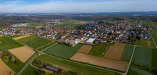 Aerial View Of The Village Wurmberg In Germany On An Early Spring Morning.