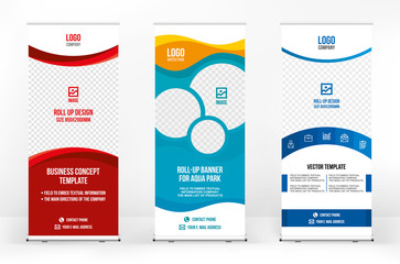 roll-up banner template, a set of modern portable stands roll-up for advertising, banner for present