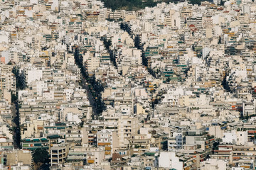 Landmark of apartment buildings in the city. City landscape of Athens, Greece