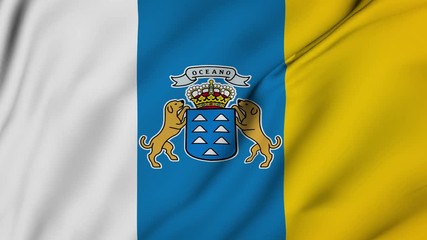 the Canary Islands flag is waving 3D animation. the Canary flag waving in the wind. National flag of the Canary Islands . flag seamless loop animation. 4K
