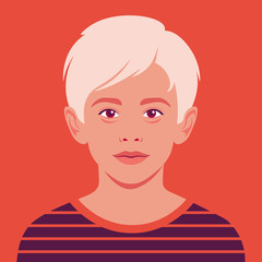 Portrait of a happy blond boy. The face of a smiling child. Avatar of a schoolboy. Vector flat illustration