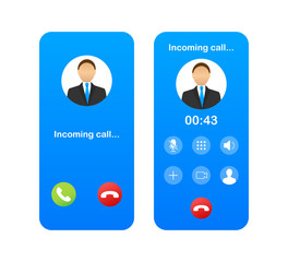 Poster - Smartphone with incoming call on display. Incoming call. Vector stock illustration.