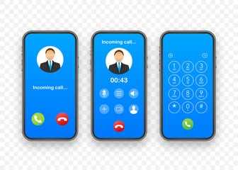 Poster - Smartphone with incoming call on display. Incoming call. Vector stock illustration.