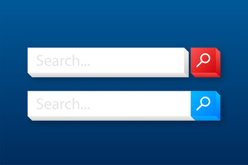 Poster - Set Search bar vector element design, set of search boxes ui template isolated on blue background. Vector stock illustration.