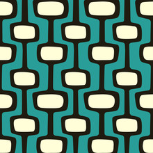 Mid-century Modern Atomic Age Background In Teal, Cream And Dark Brown. Ideal For Wallpaper And Fabric Design.