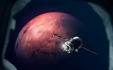 Fototapete - Planet Mars. Astronomy and science concept. Dark background. Space texture. Elements of this image furnished by NASA.