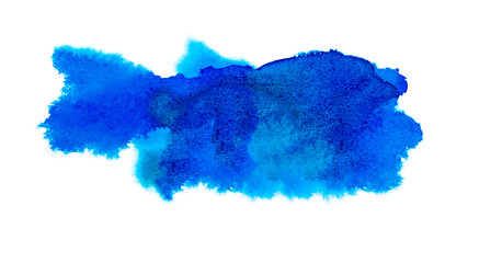 Wall Mural - watercolor brush texture background. blue color paint stain splash water pattern on white paper, han