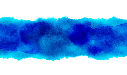 Wall Mural - watercolor brush texture background. blue color paint stain splash water pattern on white paper, han