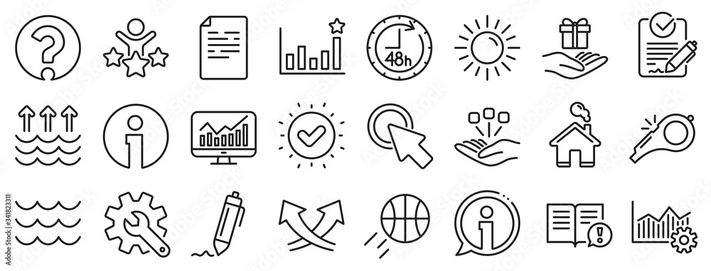 Customisation, Global warming, Question mark icons. Waves, sun ...