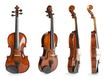 Set Of Classic Violins On White Background