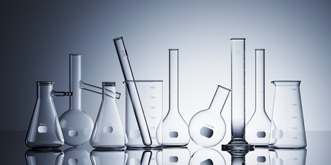 minimal composition for medical and scientific concept. set of laboratory glassware on white backgro