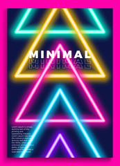 Fototapete - Neon poster, retro design, 80s Sci-Fi pattern, Futuristic Background. Flyer template. Shapes, motion, abstract, geometric vector illustration for music party invitation, minimalist banner, 1980 print.