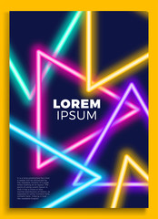 Fototapete - Neon poster, retro design, 80s Sci-Fi pattern, Futuristic Background. Flyer template. Shapes, motion, abstract, geometric vector illustration for music party invitation, minimalist banner, 1980 print.